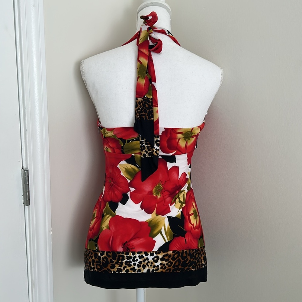 Cache Floral Animal Print Y2K Babydoll Halter Top 
Size: Small - Picture 7 of 13